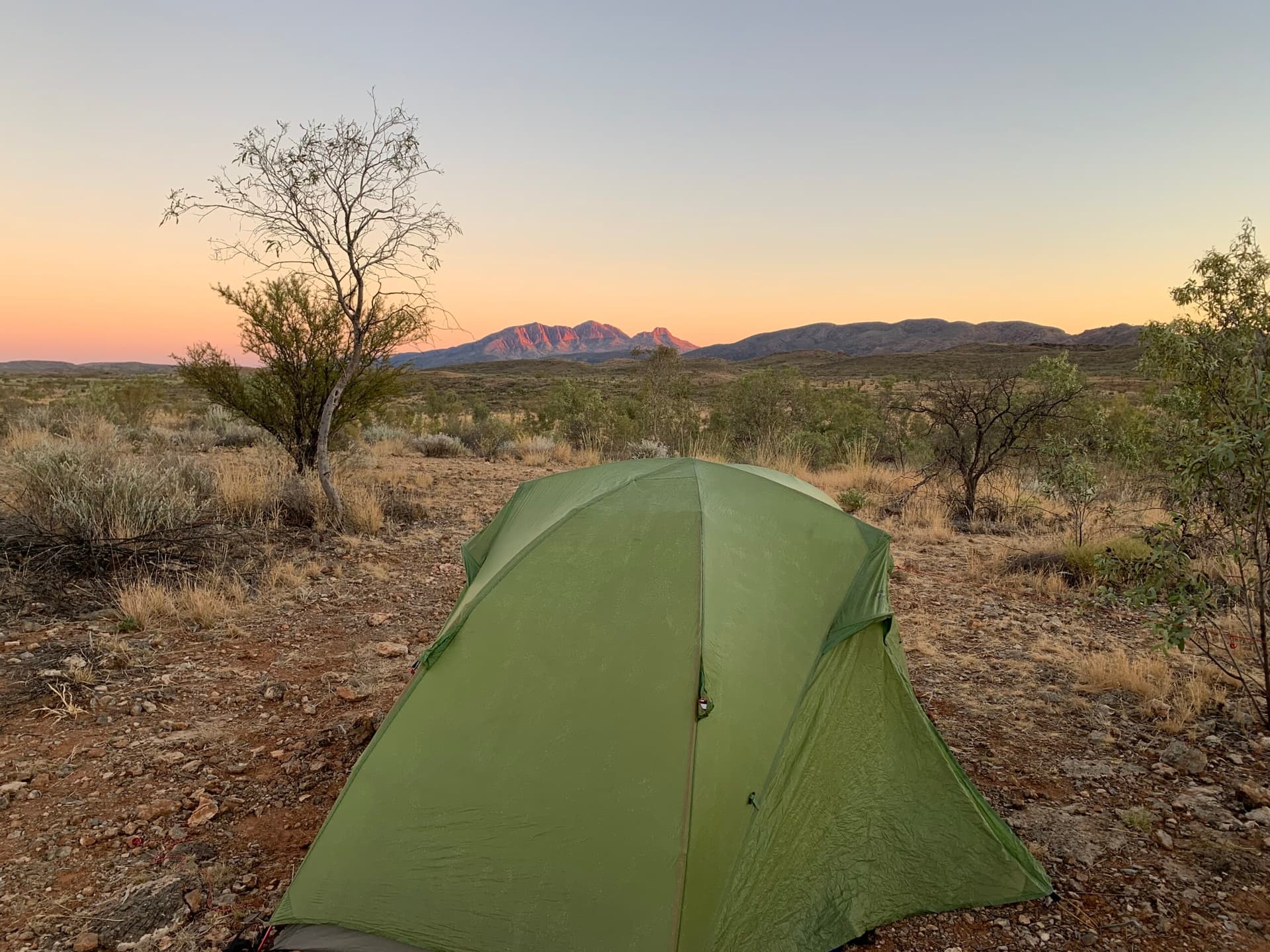Camping at dawn in the Australian outback